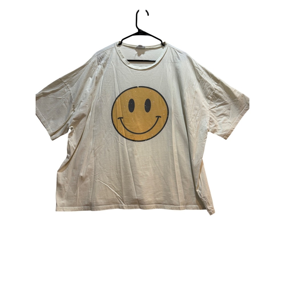 Chic Soul Womens 2XL Cream Smiley Face Oversized Graphic T-Shirt Cotton Relaxed